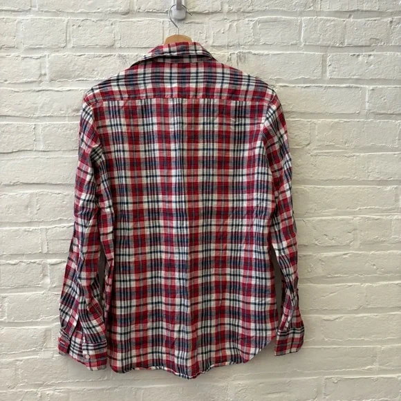 Frank & Eileen ‎ Eileen Button Down Linen Plaid Red Blue XS